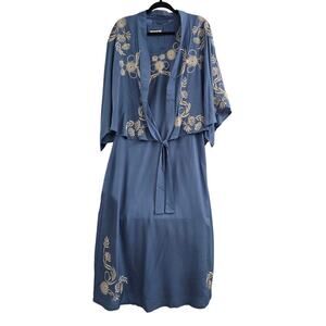 NWT Paparazzi Blue Embroidered Maxi Dress & Kimono Boho Cover-Up S/M  RN#105556